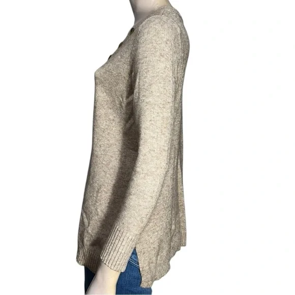 Anthropologie Women’s Size S Tan Button Henley V-Neck Viscose Blend Knit Sweater - Picture 6 of 11